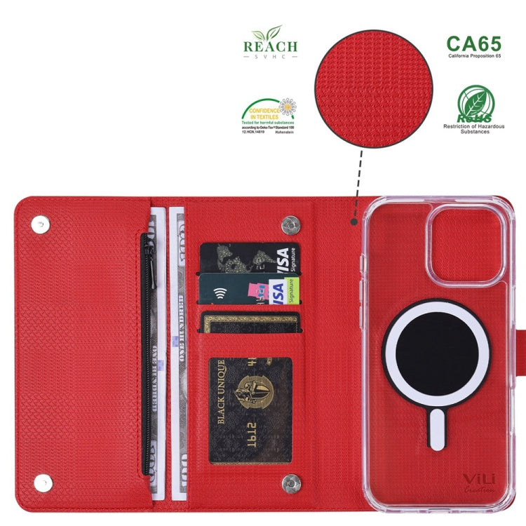 For iPhone 14 Plus ViLi GHB-C Series RFID MagSafe Magnetic Flip Leather Phone Case(Red) - iPhone 14 Plus Cases by ViLi | Online Shopping UK | buy2fix