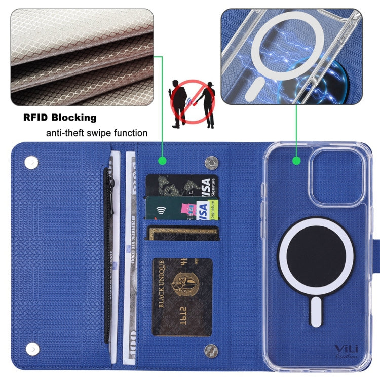 For iPhone 14 Plus ViLi GHB-C Series RFID MagSafe Magnetic Flip Leather Phone Case(Blue) - iPhone 14 Plus Cases by ViLi | Online Shopping UK | buy2fix