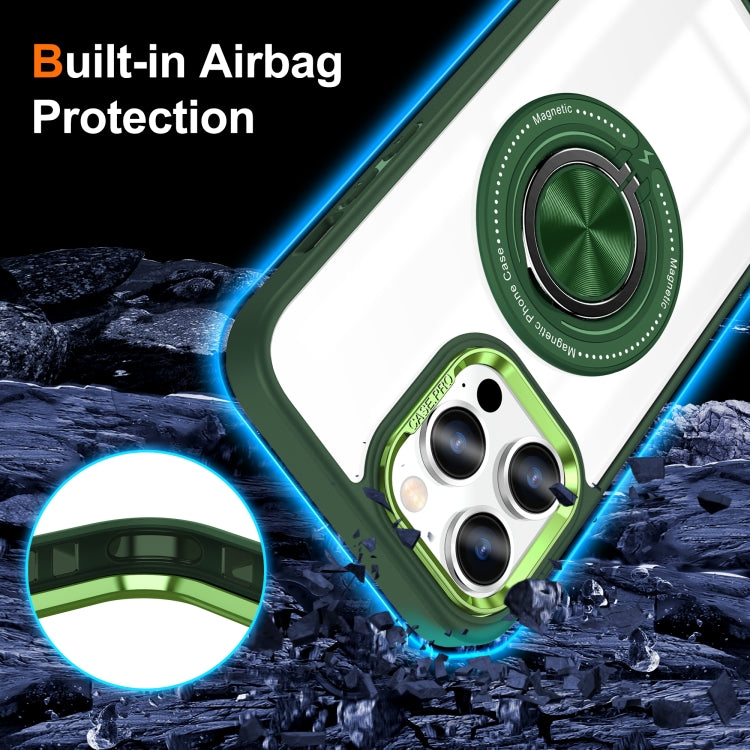 For iPhone 16 Pro Magnetic Rotating Ring Holder Phone Case(Dark Green) - iPhone 16 Pro Cases by buy2fix | Online Shopping UK | buy2fix