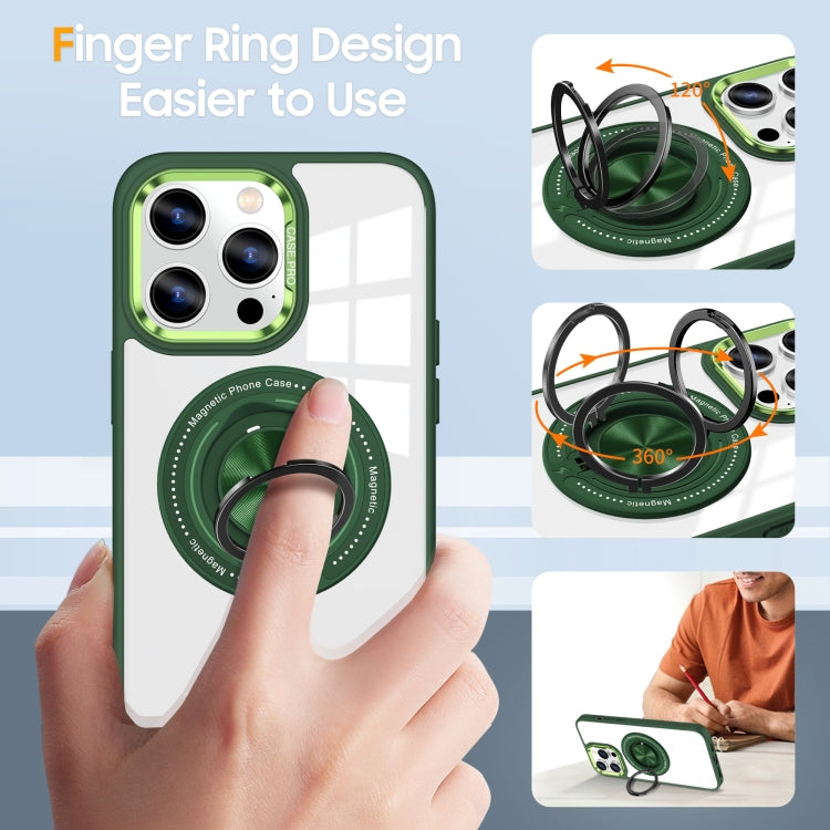 For iPhone 16 Pro Magnetic Rotating Ring Holder Phone Case(Dark Green) - iPhone 16 Pro Cases by buy2fix | Online Shopping UK | buy2fix