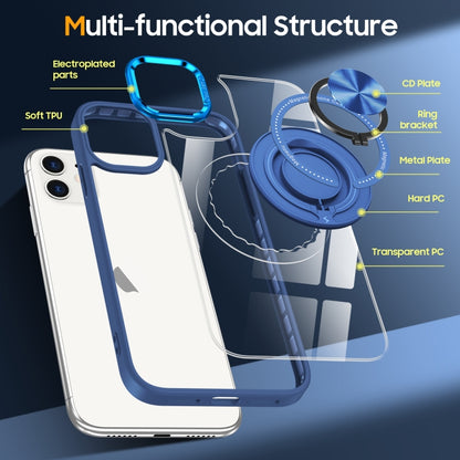 For iPhone 16 Magnetic Rotating Ring Holder Phone Case(Dark Blue) - iPhone 16 Cases by buy2fix | Online Shopping UK | buy2fix