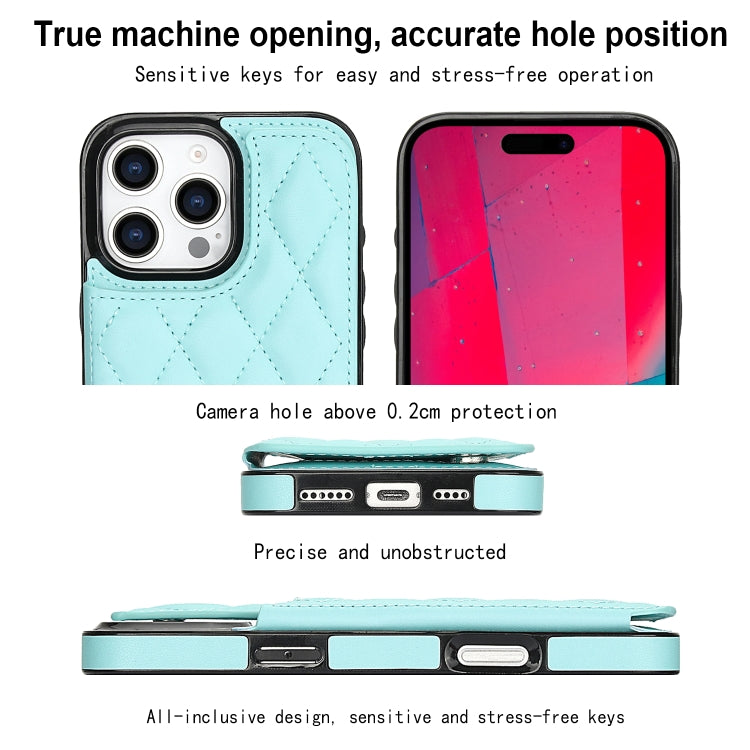 For iPhone 16 Pro Max Double Buckle Rhombic PU Leather Phone Case(Blue) - iPhone 16 Pro Max Cases by buy2fix | Online Shopping UK | buy2fix