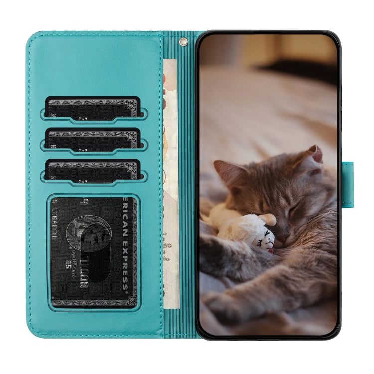 For Samsung Galaxy S25 Ultra 5G Cat Embossing Pattern Leather Phone Case with Lanyard(Blue) - Galaxy S25 Ultra 5G Cases by buy2fix | Online Shopping UK | buy2fix