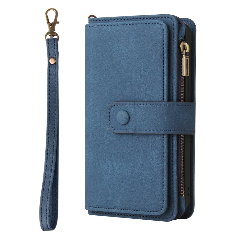 For Xiaomi Poco F6 Skin Feel Multi Card Slots Zipper Wallet Leather Phone Case(Blue) - Xiaomi Cases by buy2fix | Online Shopping UK | buy2fix