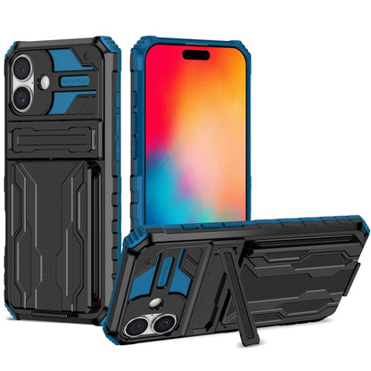 For iPhone 16 Kickstand Armor Card Wallet Phone Case(Blue) - iPhone 16 Cases by buy2fix | Online Shopping UK | buy2fix