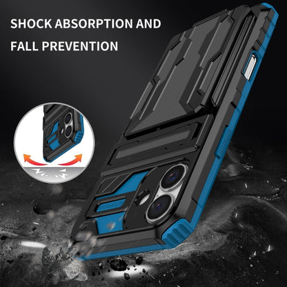 For iPhone 16 Kickstand Armor Card Wallet Phone Case(Blue) - iPhone 16 Cases by buy2fix | Online Shopping UK | buy2fix