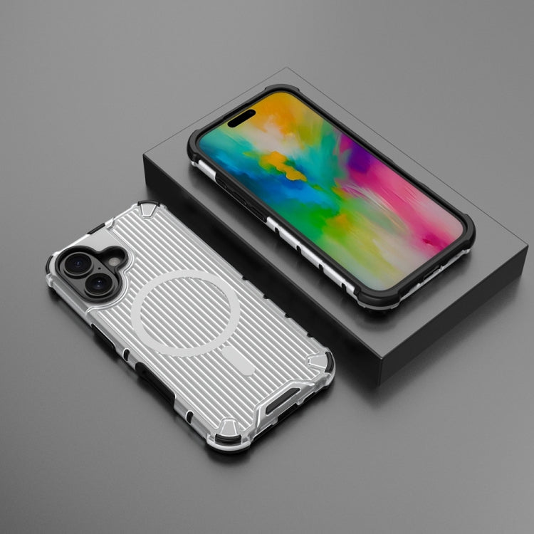 For iPhone 16 Grating Airbag Shockproof MagSafe Frosted Phone Case(Transparent) - iPhone 16 Cases by buy2fix | Online Shopping UK | buy2fix