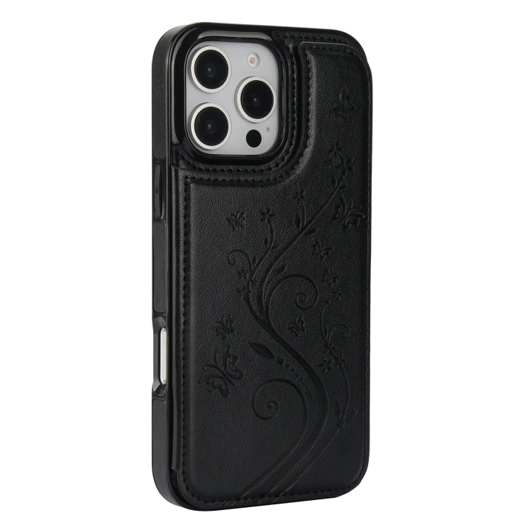 For iPhone 16 Pro Double Buckle Butterfly Embossing PU Phone Case(Black) - iPhone 16 Pro Cases by buy2fix | Online Shopping UK | buy2fix