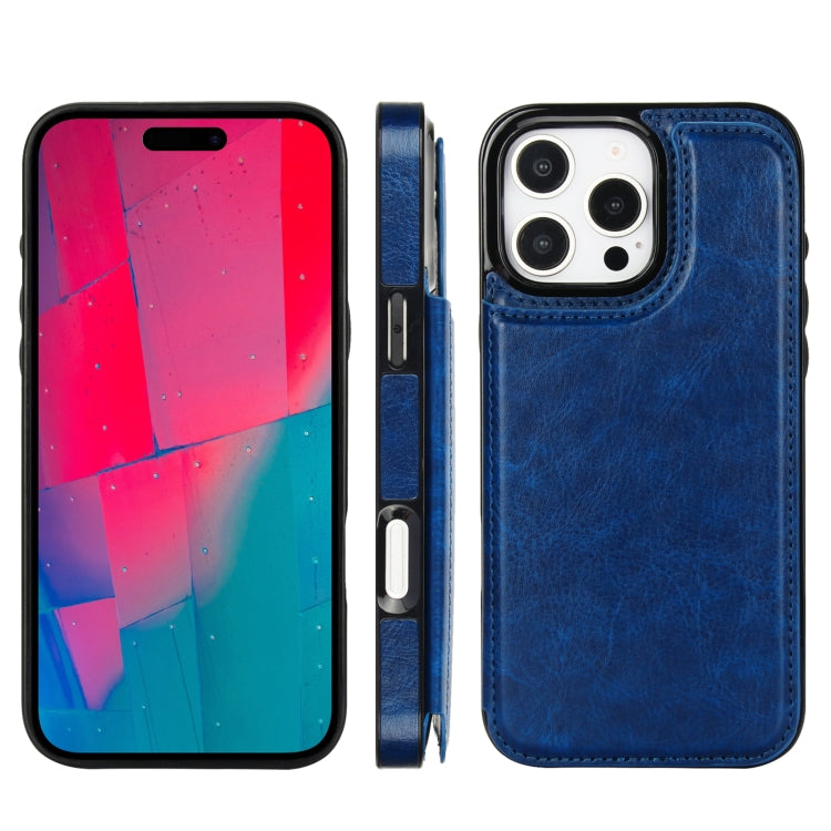 For iPhone 16 Pro Max Double Buckle Crazy Horse Texture PU Phone Case(Blue) - iPhone 16 Pro Max Cases by buy2fix | Online Shopping UK | buy2fix