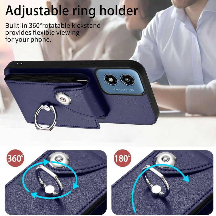 For Motorola Moto G Play 2024 5G Organ Card Bag Ring Holder Phone Case with Long Lanyard(Blue) - Motorola Cases by buy2fix | Online Shopping UK | buy2fix