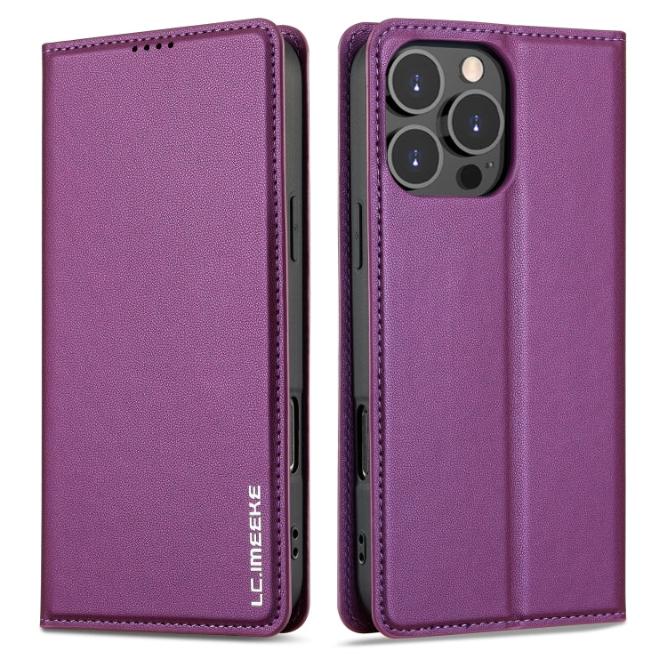 For iPhone 16 Pro LC.IMEEKE L1 Series Frosted Fine Texture PU Phone Case(Purple) - iPhone 16 Pro Cases by LC.IMEEKE | Online Shopping UK | buy2fix