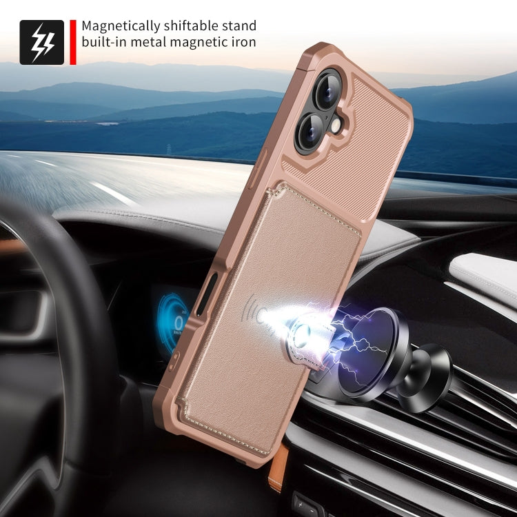 For iPhone 16 Magnetic Wallet Card Bag Leather Phone Case(Rose Gold) - iPhone 16 Cases by buy2fix | Online Shopping UK | buy2fix