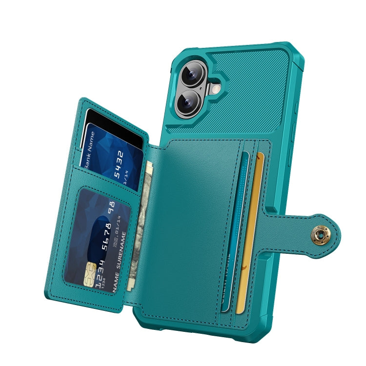 For iPhone 16 Magnetic Wallet Card Bag Leather Phone Case(Cyan) - iPhone 16 Cases by buy2fix | Online Shopping UK | buy2fix