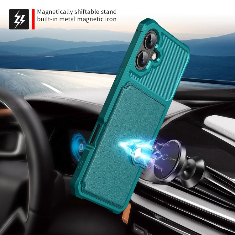 For iPhone 16 Magnetic Wallet Card Bag Leather Phone Case(Cyan) - iPhone 16 Cases by buy2fix | Online Shopping UK | buy2fix