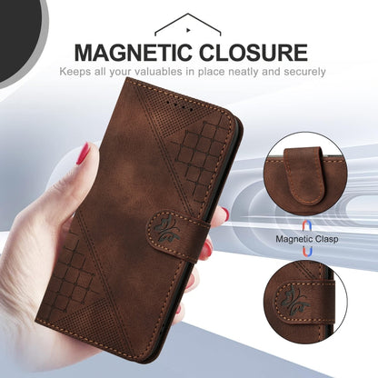 For Motorola Moto G Play 4G 2024 YX0080 Grid Butterfly Embossed Pattern Flip Leather Phone Case with Lanyard(Coffee) - Motorola Cases by buy2fix | Online Shopping UK | buy2fix