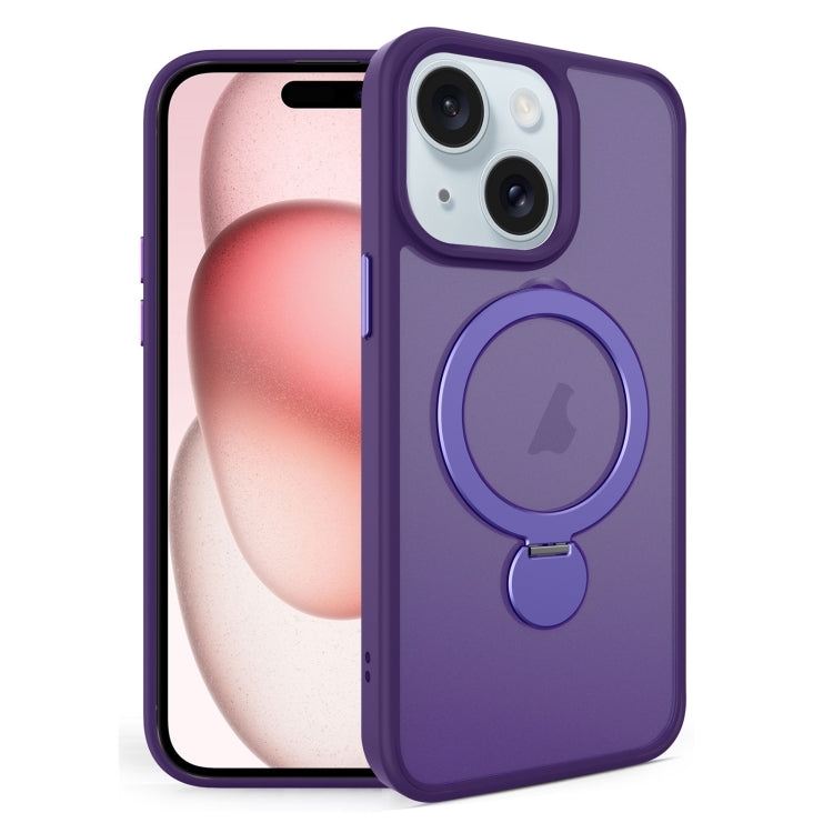 For iPhone 15 Plus 360 Degree Rotating MagSafe Magnetic Bracket Frosted Phone Case(Dark Purple) - iPhone 15 Plus Cases by buy2fix | Online Shopping UK | buy2fix