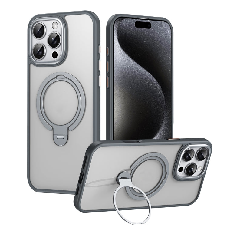 For iPhone 16 Pro Double Ring MagSafe Magnetic Holder Phone Case(Matte Grey) - iPhone 16 Pro Cases by buy2fix | Online Shopping UK | buy2fix