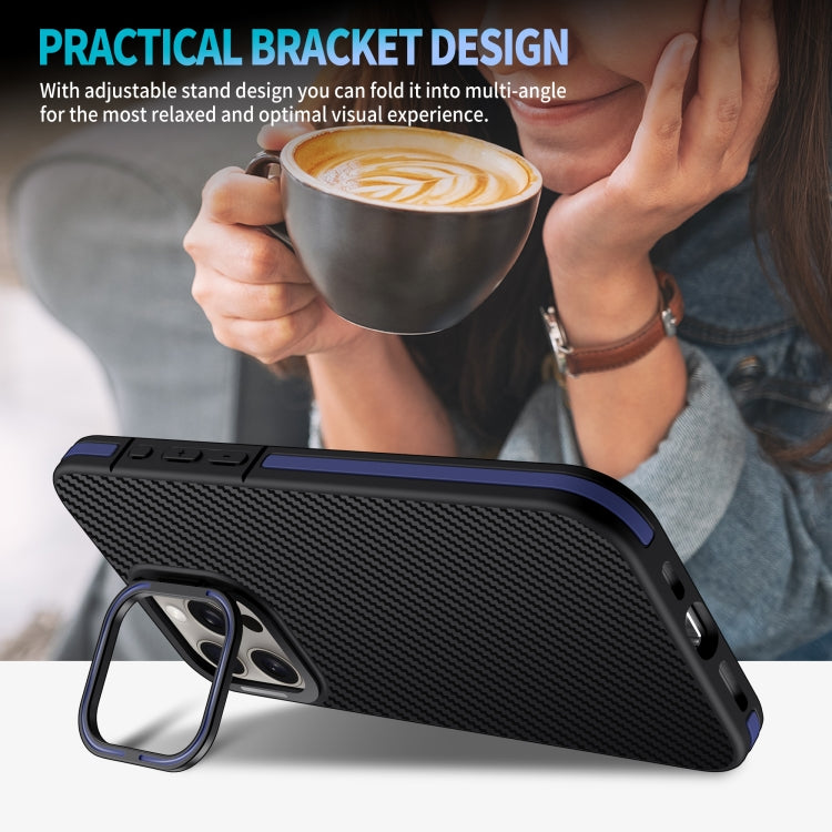 For iPhone 16 Pro Carbon Fiber Texture Lens Holder TPU Phone Case(Black) - iPhone 16 Pro Cases by buy2fix | Online Shopping UK | buy2fix