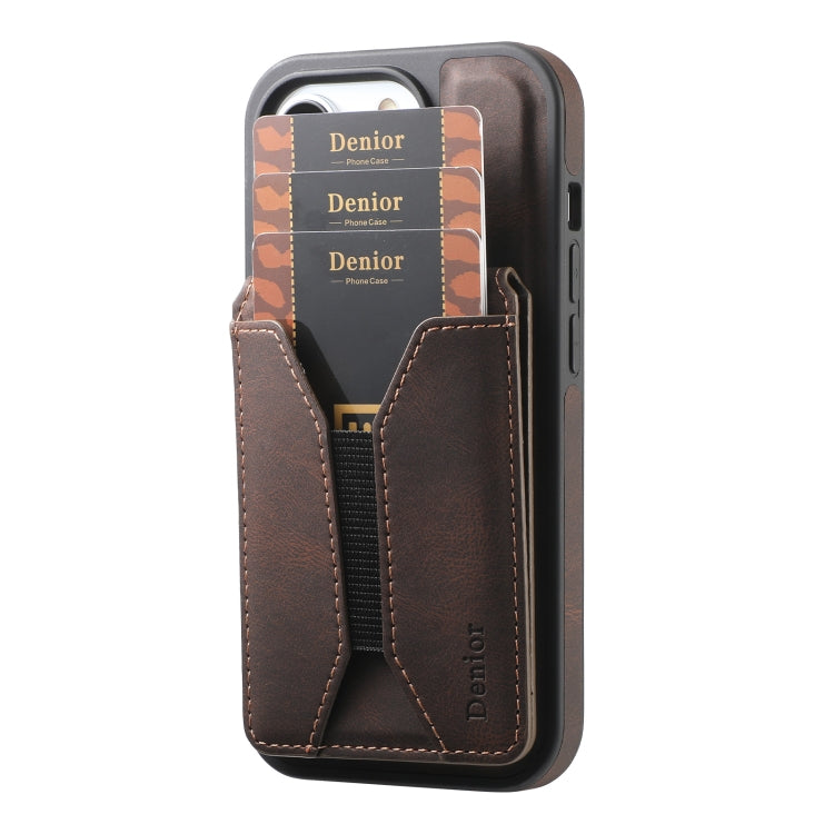 For iPhone 12 / 12 Pro Denior D18 Skin Feel Rotating Holder MagSafe Detachable Card Slot Phone Case(Brown) - iPhone 12 / 12 Pro Tempered Glass by Denior | Online Shopping UK | buy2fix