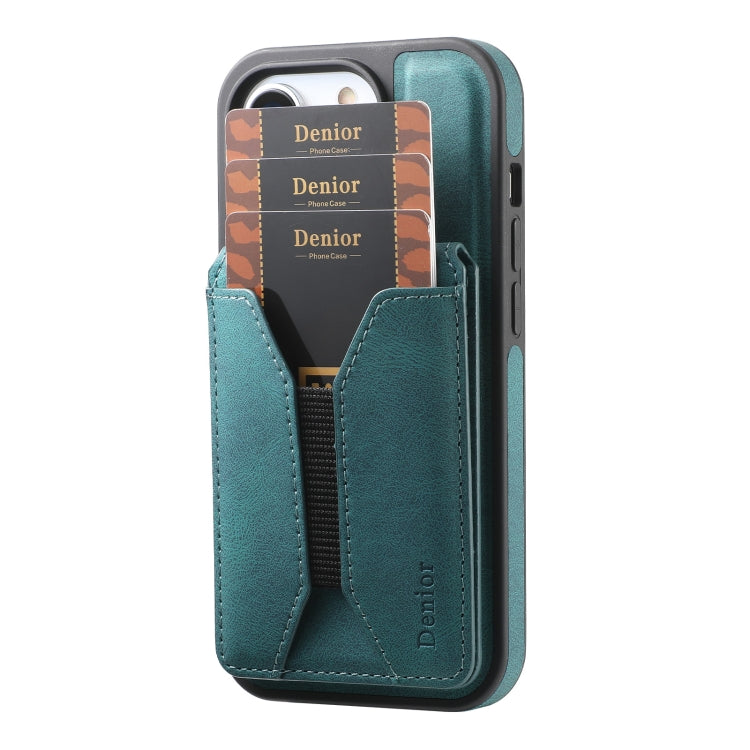 For iPhone 15 Pro Max Denior D18 Skin Feel Rotating Holder MagSafe Detachable Card Slot Phone Case(Blue) - iPhone 15 Pro Max Cases by Denior | Online Shopping UK | buy2fix