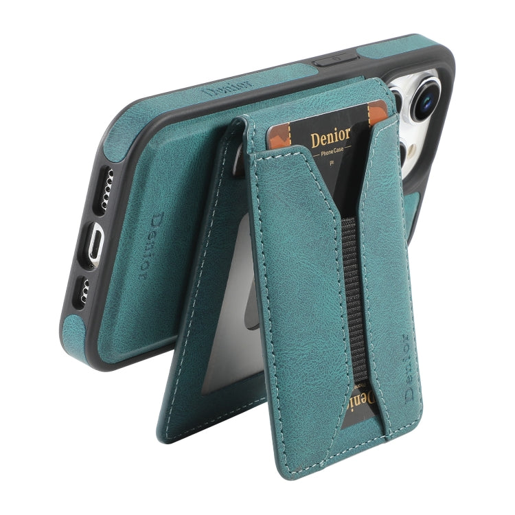 For iPhone 15 Pro Max Denior D18 Skin Feel Rotating Holder MagSafe Detachable Card Slot Phone Case(Blue) - iPhone 15 Pro Max Cases by Denior | Online Shopping UK | buy2fix