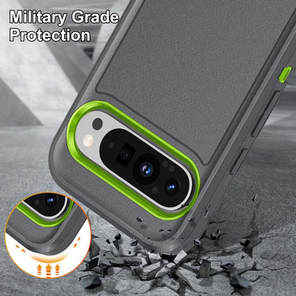 For Google Pixel 9 Pro Rugged PC + Silicone Phone Case with Holder(Grey+Fresh Green) - Google Cases by buy2fix | Online Shopping UK | buy2fix