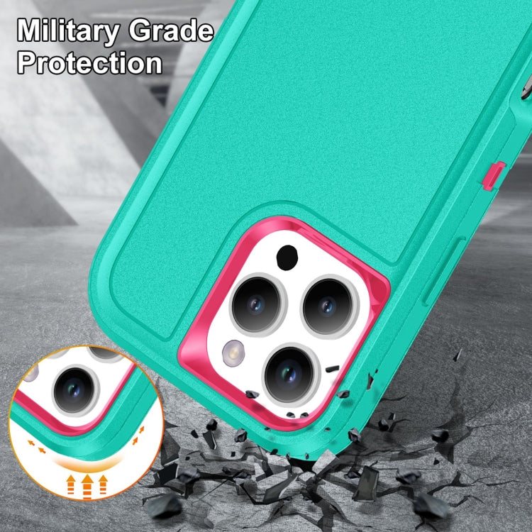 For iPhone 16 Pro Rugged PC + Silicone Phone Case with Holder(Light Green+Rose Red) - iPhone 16 Pro Cases by buy2fix | Online Shopping UK | buy2fix