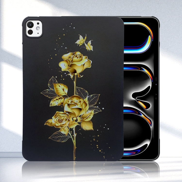 For iPad Pro 13 2024 Color Painting Pattern Smart Tablet TPU Case(Golden Rose) - iPad Pro 13 2024 Cases by buy2fix | Online Shopping UK | buy2fix