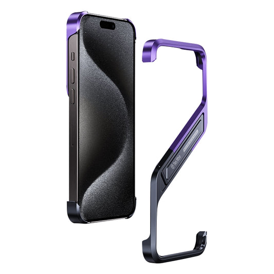 For iPhone 15 Pro S-shaped Stand Frameless Metal Phone Case(Black Purple) - iPhone 15 Pro Cases by buy2fix | Online Shopping UK | buy2fix