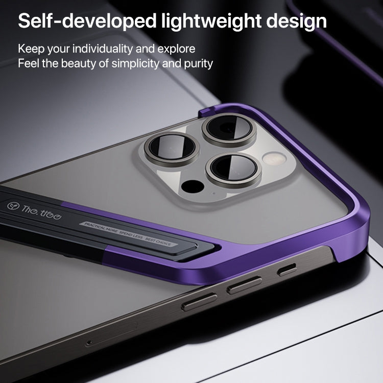 For iPhone 14 Pro S-shaped Stand Frameless Metal Phone Case(Black Purple) - iPhone 14 Pro Cases by buy2fix | Online Shopping UK | buy2fix