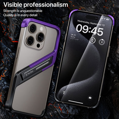 For iPhone 14 Pro S-shaped Stand Frameless Metal Phone Case(Black Purple) - iPhone 14 Pro Cases by buy2fix | Online Shopping UK | buy2fix