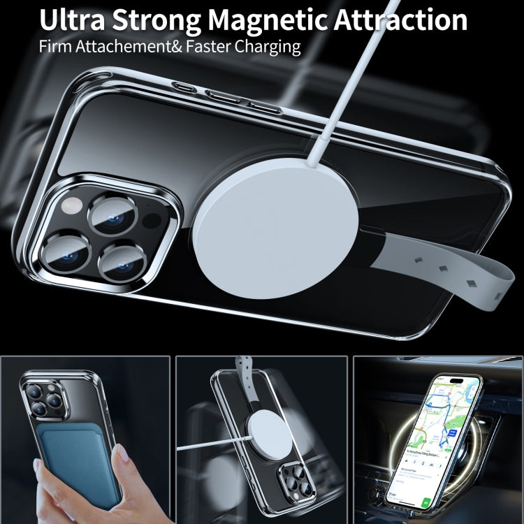 For iPhone 15 Pro Max Holder Hand Strap MagSafe Transparent Phone Case(Blue + Grey Strap) - iPhone 15 Pro Max Cases by buy2fix | Online Shopping UK | buy2fix