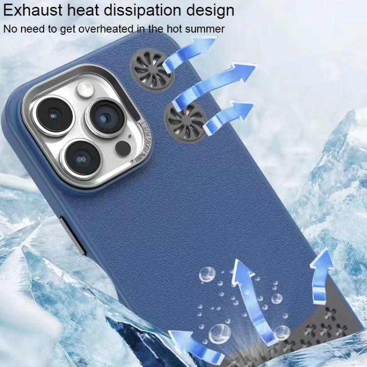 For iPhone 16 Pro Leather Textured Fan Hollow Cooling MagSafe Magnetic Phone Case(Black) - iPhone 16 Pro Cases by buy2fix | Online Shopping UK | buy2fix