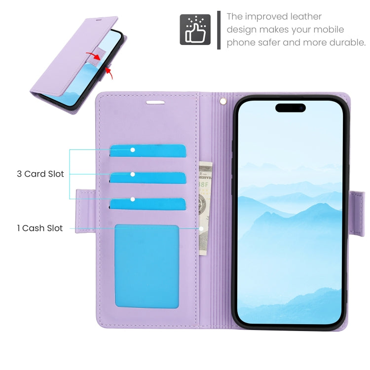 For iPhone 16 Plus Side Buckle RFID Anti-theft Leather Phone Case(Light Purple) - iPhone 16 Plus Cases by buy2fix | Online Shopping UK | buy2fix