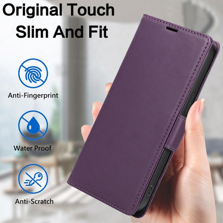 For iPhone 16 Plus Side Buckle RFID Anti-theft Leather Phone Case(Dark Purple) - iPhone 16 Plus Cases by buy2fix | Online Shopping UK | buy2fix