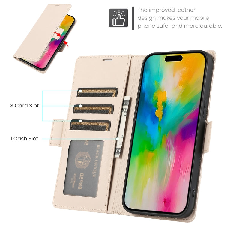 For iPhone 16 Pro Side Buckle RFID Anti-theft Leather Phone Case(Apricot) - iPhone 16 Pro Cases by buy2fix | Online Shopping UK | buy2fix