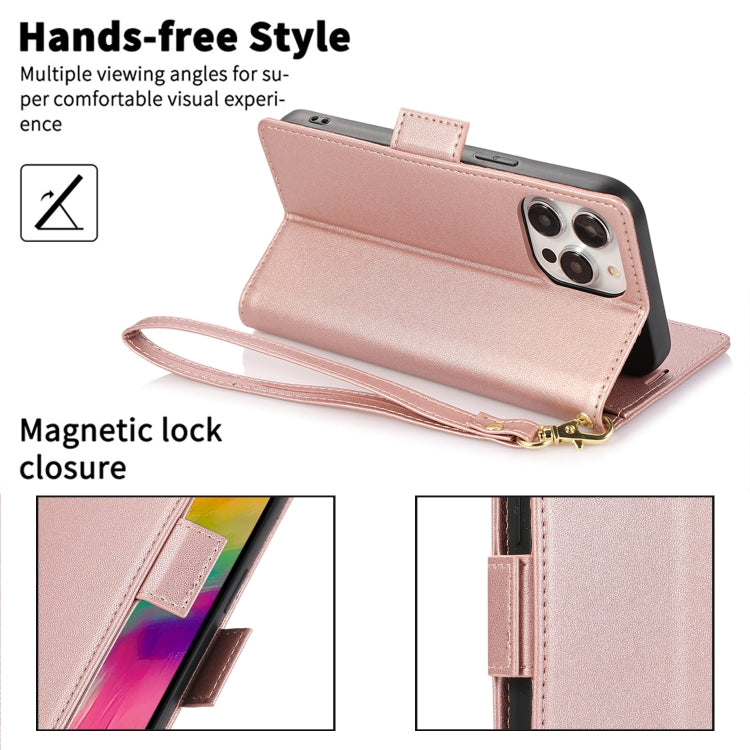 For iPhone 16 Pro Max Side Buckle RFID Anti-theft Leather Phone Case(Rose Gold) - iPhone 16 Pro Max Cases by buy2fix | Online Shopping UK | buy2fix