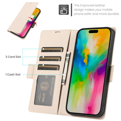 For iPhone 16 Pro Max Side Buckle RFID Anti-theft Leather Phone Case(Apricot) - iPhone 16 Pro Max Cases by buy2fix | Online Shopping UK | buy2fix