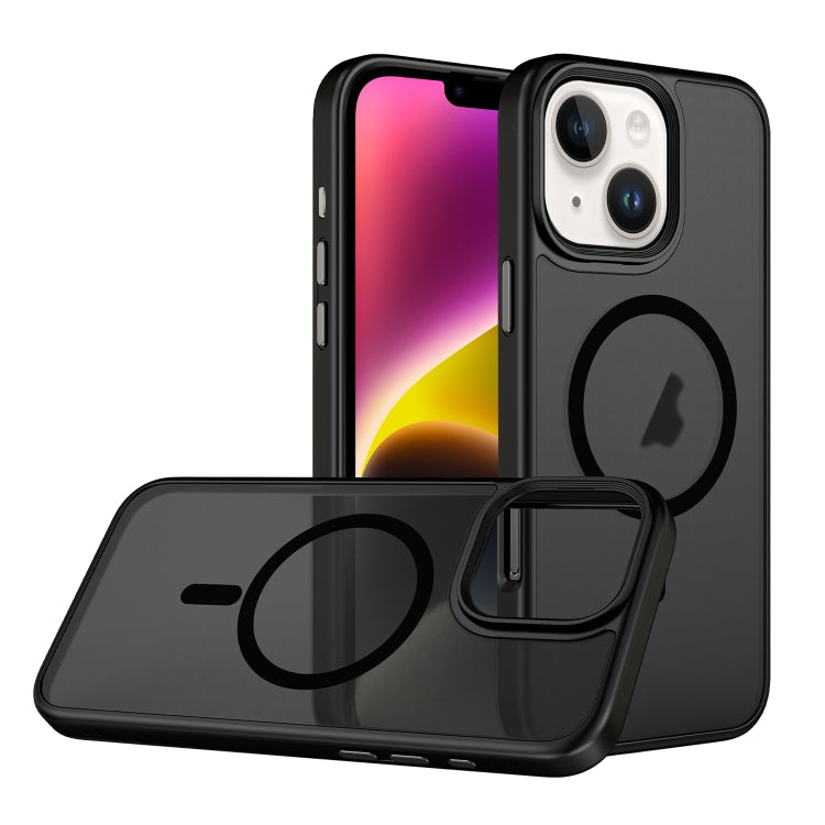 For iPhone 14 Plus Skin Feel Frosted MagSafe Magnetic Phone Case(Transparent Black) - iPhone 14 Plus Cases by buy2fix | Online Shopping UK | buy2fix