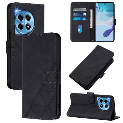 For OnePlus 12 5G Global Crossbody 3D Embossed Flip Leather Phone Case(Black) - OnePlus Cases by buy2fix | Online Shopping UK | buy2fix