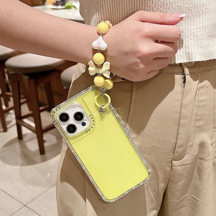 For iPhone 16 Plus TPU + PC + Glitter Sequins Full Coverage Phone Case with Bracelet(Yellow) - iPhone 16 Plus Cases by buy2fix | Online Shopping UK | buy2fix