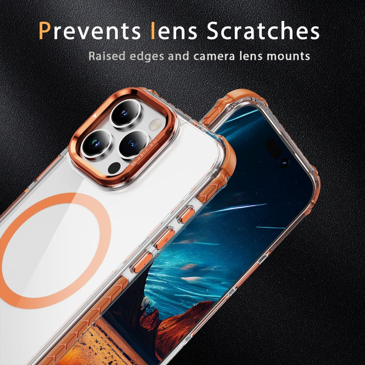 For iPhone 16 Pro Max Rainbow Series Transparent MagSafe Lens Holder Phone Case(Orange) - iPhone 16 Pro Max Cases by buy2fix | Online Shopping UK | buy2fix