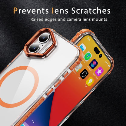 For iPhone 16 Rainbow Series Transparent MagSafe Lens Holder Phone Case(Orange) - iPhone 16 Cases by buy2fix | Online Shopping UK | buy2fix