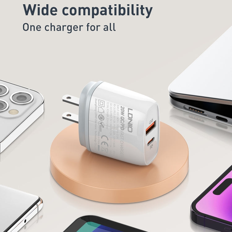 LDNIO Q229 QC3.0 / PD20W USB + Type-C Fast Charger with 1m Type-C to 8 Pin Cable, Plug Type:US Plug(White) - USB Charger by LDNIO | Online Shopping UK | buy2fix