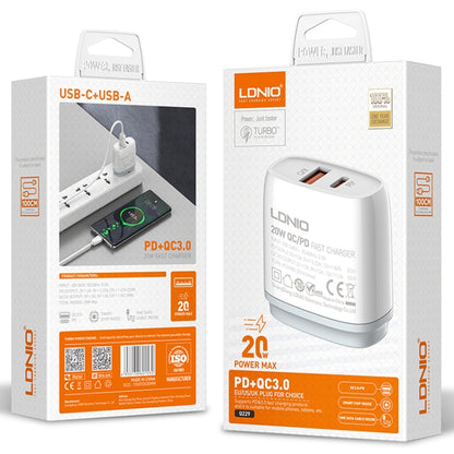 LDNIO Q229 QC3.0 / PD20W USB + Type-C Fast Charger with 1m Type-C to 8 Pin Cable, Plug Type:US Plug(White) - USB Charger by LDNIO | Online Shopping UK | buy2fix