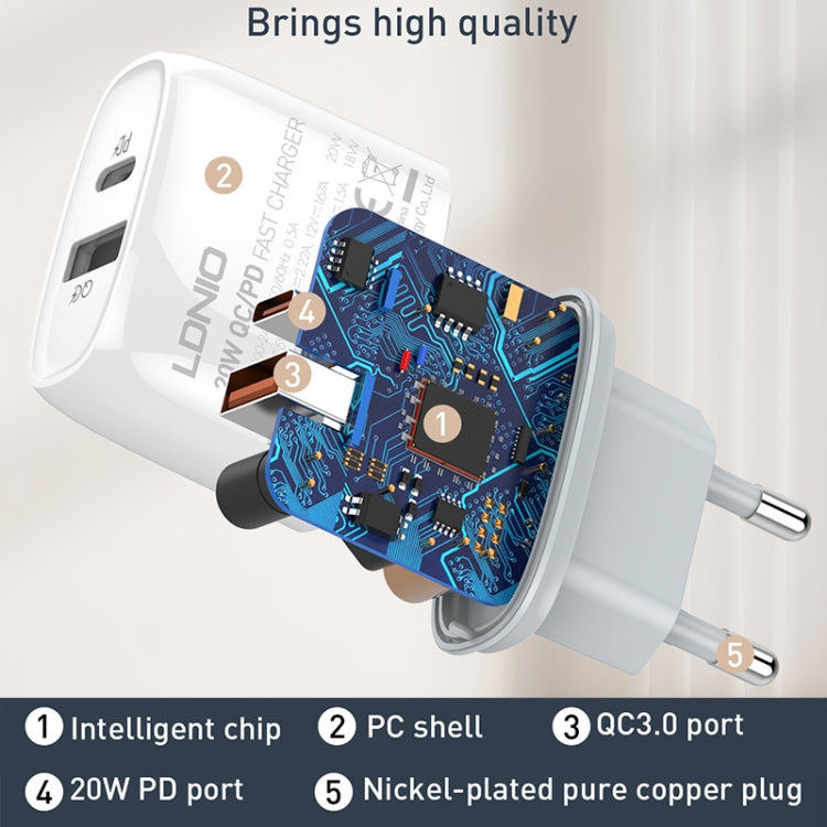 LDNIO Q229 QC3.0 / PD20W USB + Type-C Fast Charger with 1m Type-C to 8 Pin Cable, Plug Type:US Plug(White) - USB Charger by LDNIO | Online Shopping UK | buy2fix