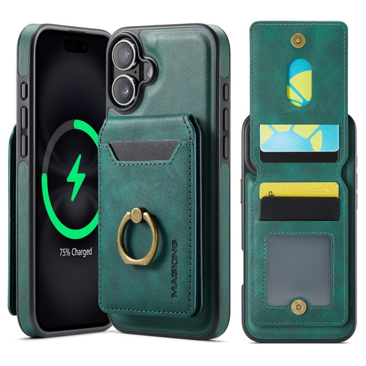 For iPhone 16 Plus DG.MING K1 MagSafe Detachable Wallet RFID Back Cover Phone Case(Green) - iPhone 16 Plus Cases by DG.MING | Online Shopping UK | buy2fix