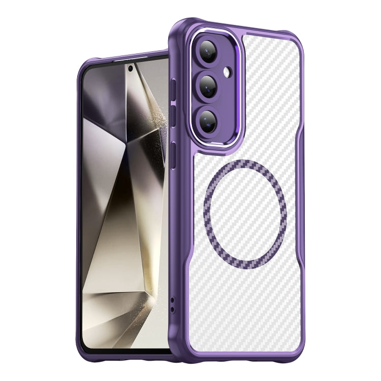 For Samsung Galaxy S24 FE 5G Carbon Fiber Texture MagSafe Translucent Phone Case(Purple) - Galaxy S24 FE 5G Cases by buy2fix | Online Shopping UK | buy2fix