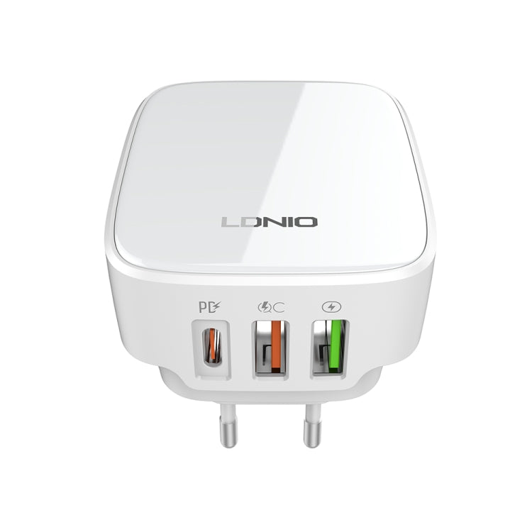 LDNIO Q334 32W Type-C + Dual USB Port Charger with 1m 8 Pin Data Cable, Plug Type:EU Plug(White) - USB Charger by LDNIO | Online Shopping UK | buy2fix