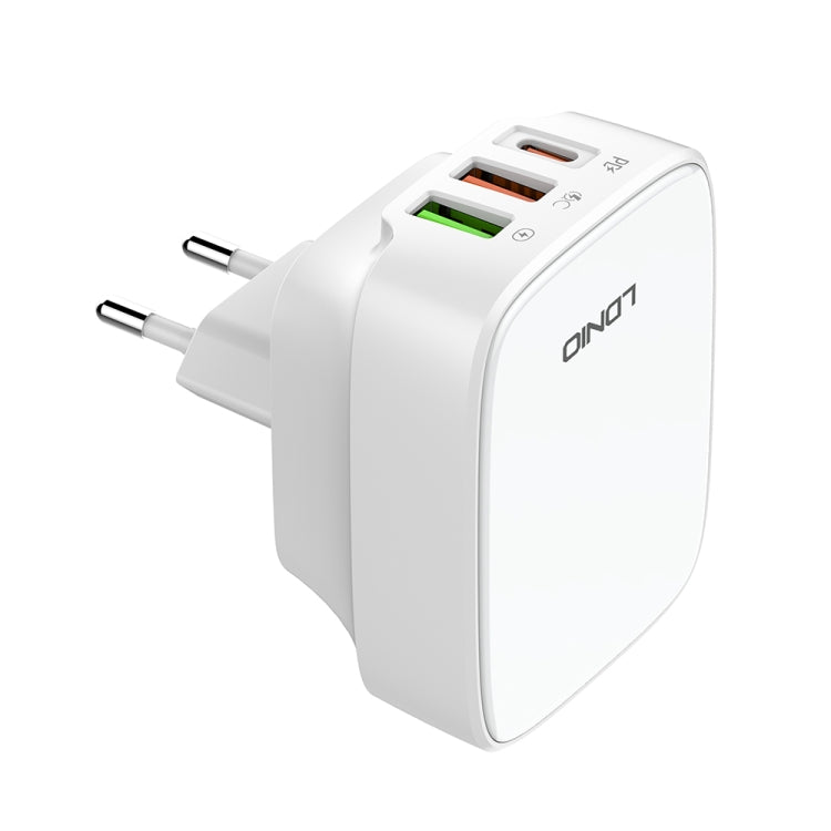 LDNIO Q334 32W Type-C + Dual USB Port Charger with 1m 8 Pin Data Cable, Plug Type:EU Plug(White) - USB Charger by LDNIO | Online Shopping UK | buy2fix